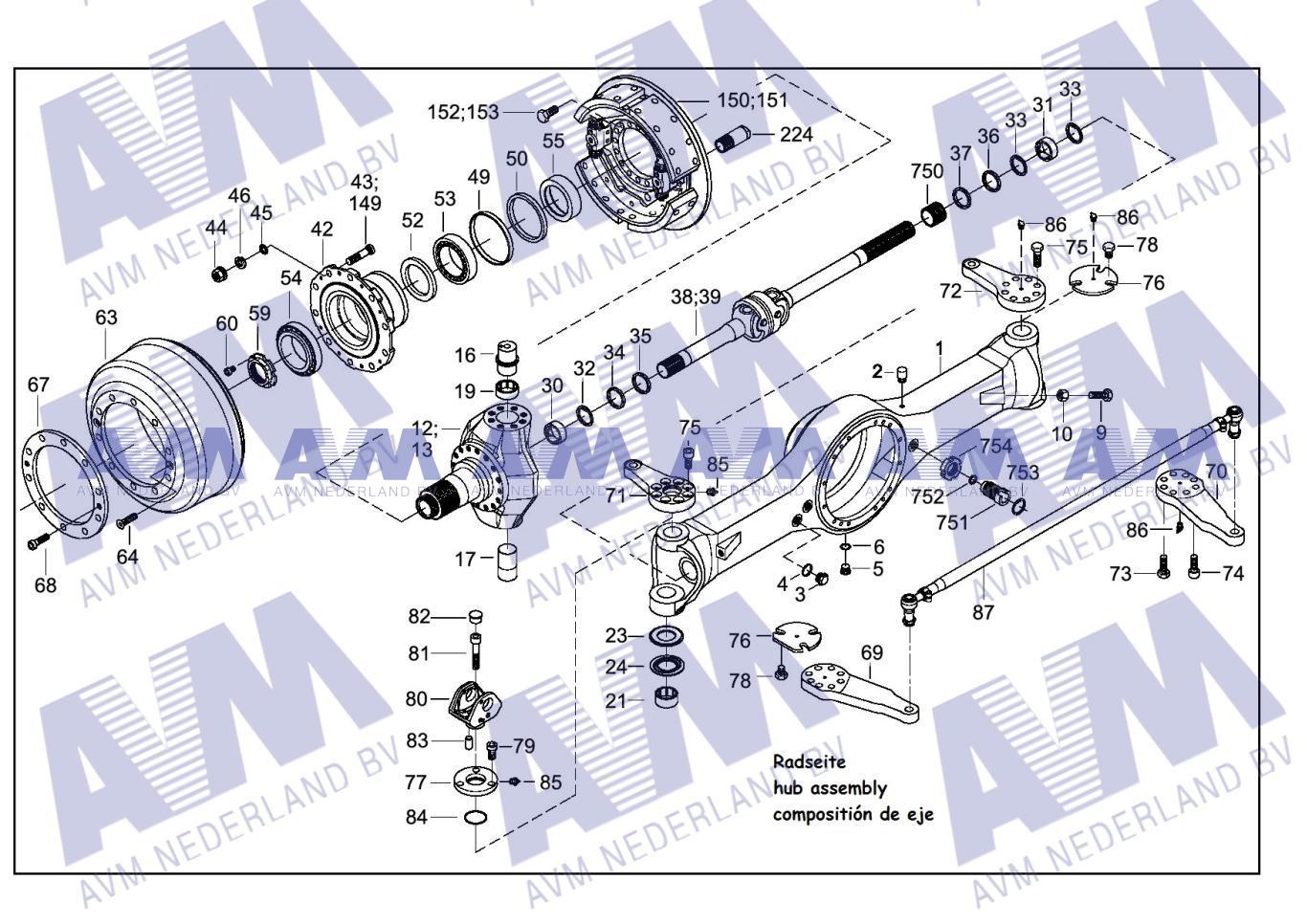 Tekening Wielsamenstelling Aangedr.As met Remtrommel LT71DDPL477-T Kessler