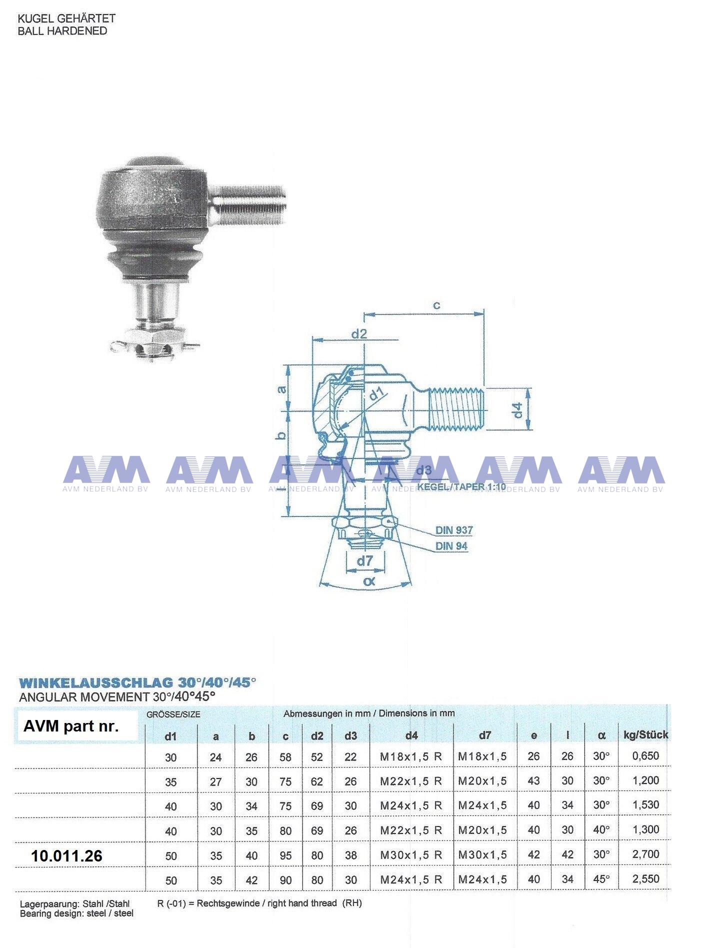 Ball joint AH321ZF50x2501 Alfred Heyd